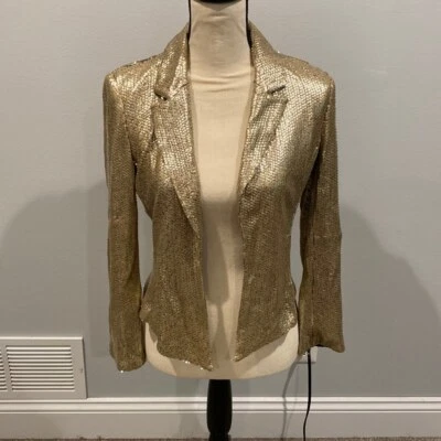 RACHEL Rachel Roy Gold/Cream Colored Rhinestone Sequin Covered Blazer - Size 2 - Image 1 of 4