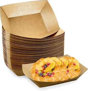 Kraft Tray Hot & Cold Food Snack Boat Trays Biodegradable Takeaway Meal Box - Picture 1 of 7