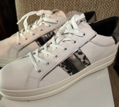 Geox Respira Women's Tennis Shoes Silver Leather Leopard Glitter 10.5 NIB - Image 1 of 4