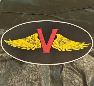 PARCHE BORDADO GRANDE "WINGED V" VICTORIA MOTOCICLETAS 12"x6" DIFÍCIL DE ENCONTRAR USADO EN EXCELENTE ESTADO - Imagen 1 de 12
