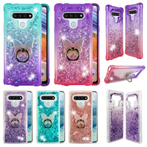 For LG Stylo 6, Liquid Glitter Bling Clear Protective Case Cover + Ring Stand - Picture 1 of 41