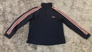 Adidas Girls 1/4 Zip Pullover Size XL Navy Blue Hot Pink Stripes Long Sleeves - Picture 1 of 12