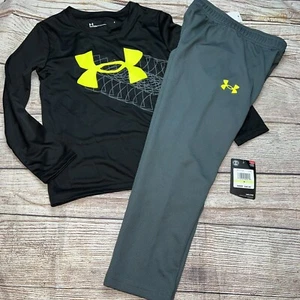 Under Armour Size 4 Boys Long Sleeve Outfit Black Neon Gray NEW - Picture 1 of 1