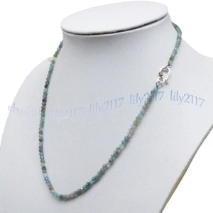 Faceted 3mm Real Natural Blue Aquamarine Round Gemstone Beads Necklace 14-36'' - Picture 1 of 19