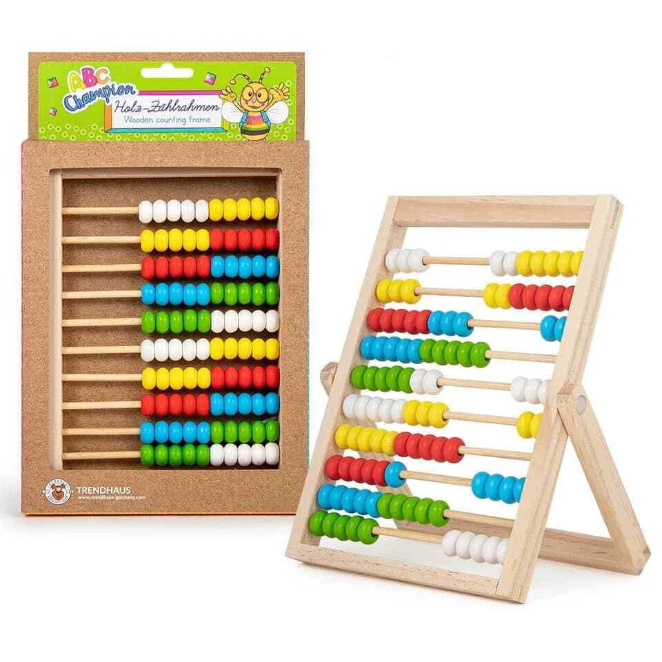 TRENDHAUS Zählrahmen Holz ABC Abakus Rechenschieber 100 Holzperlen Schulanfang