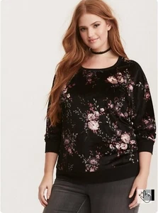 Torrid Sweatshirt Velvet Floral Print Sweatshirt Size 2 - Picture 1 of 9