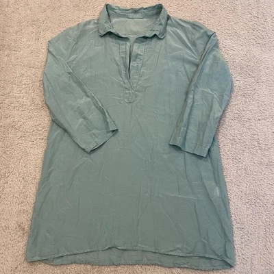 Blusa túnica feminina CP Shades mistura de seda pequena popover aquático gola V - Imagem 1 de 4