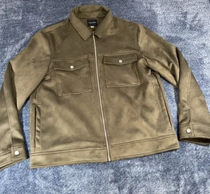 Tahari Giacca Uomo Grande Ecopelle Scamosciata Marrone Full Zip Bottoni - Foto 1 di 11