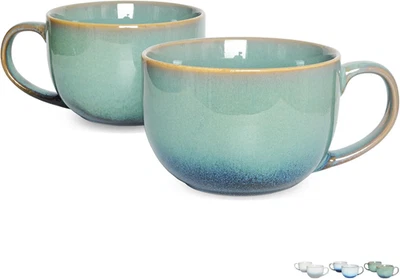 Bosmarlin Ceramic Large Coffee Mug Set of 2, 23 Oz, Jumbo Mug Soup Bowls with Ha
