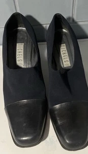 Nickels Womens 12M Black Leather Slip On Block High Heels Cap Toe Shoes Italy - Picture 1 of 8