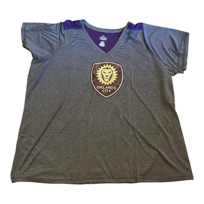 Orlando City SC Women's V-Neck T-Shirt Jersey Gray Heather Purple 2XL - NEW NWT - Image 1 of 4