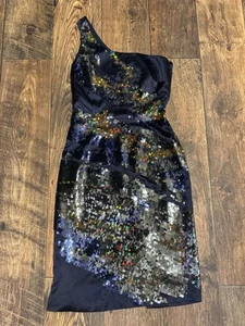 Karen Millen Women’s Navy 94 % Silk One Shoulder Sequin Bodycon Dress Size 6 - Picture 1 of 14