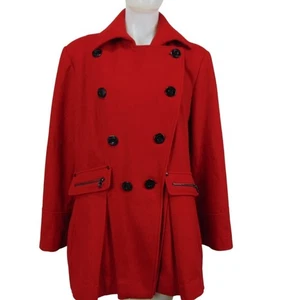 Guess roter Wollmischung Militär Peacoat Damen 1X zweireihig plissiert hinten - Bild 1 von 15