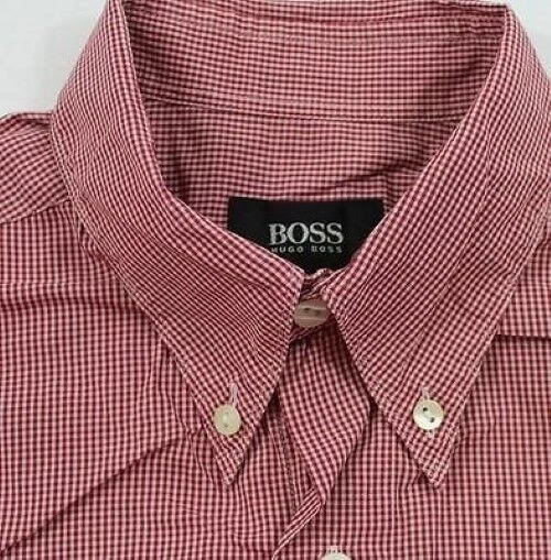 HUGO BOSS Camicia di Affari Rosso Rosa Quadri Manica Tgl 39 come Nuovo #C6524 - Immagine 1 di 1