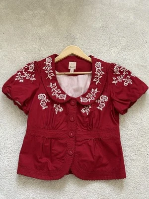 Elevenses Jacket Top Womens Size 10 Red White Embroidered  - EXCELLENT Condition - Image 1 of 4