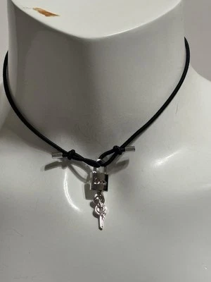 Vtg Christian Dior by John Galliano Silver Logo Lock & Key Necklace - Image 1 of 4