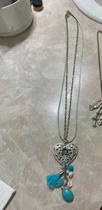 Neu 32" Tropfen goldfarbene Halskette mit HERZ und TÜRKIS - tolles Geschenk - Bild 1 von 2