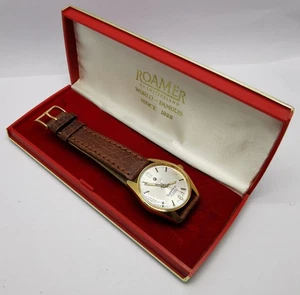 Vtg 1960s Roamer Superking 17 Jewels Gold Plated 33mm Gents Watch & Original Box - Picture 1 of 19
