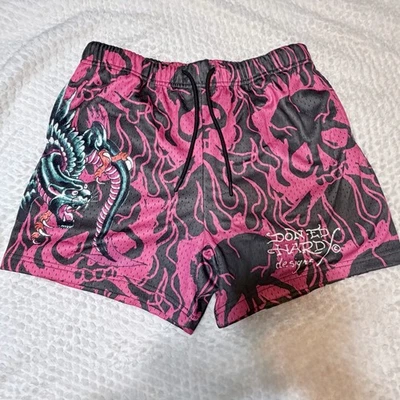 Pantalones Cortos Ed Hardy Para Hombres SM Rosa Negro Pantera Dragón Tatuaje Arte Calavera Llama Malla Foto 1 de 4