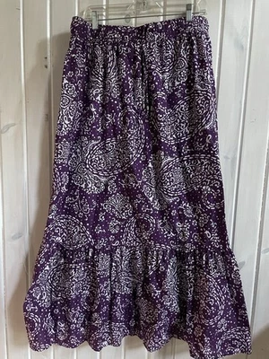 Merona Maxi Skirt XXL Purple Paisley Elastic Waist Tassels Lined Cotton New - Image 1 of 4