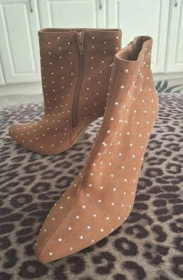 Anne Michelle NEW Rhinestone Ankle Boots Faux Suede Zippers 4" Stillettos Sz 7 - Image 1 of 4