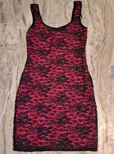 Lily Rose Pink & Black Lace Underlay Pencil Style Dress Size Small New - Picture 1 of 9