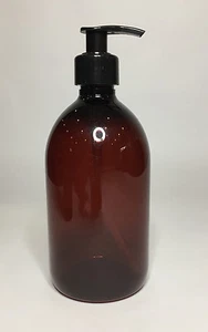 500ml PET Plastic Amber Round Boston Bottles & Black Lotion Pump *Any Amount* - Picture 1 of 1