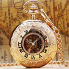Hot Exquisite Engraved Rose Gold Black Dial Windup Mechanical Pocket Watch Gift