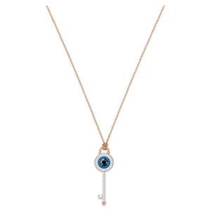 Swarovski Symbolic Necklace EVIL EYE AND KEY, Blue, Rose gold-tone -5437517 New - Picture 1 of 3