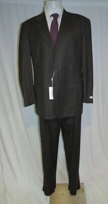 Pal Zileri Gray Striped Super 120 VTG Flannel Three Button Suit 46L NWT NOS - Image 1 of 4