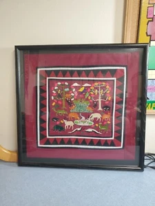 HMONG hand Embroidered STORY CLOTH, 20x19, Peaceful Animals, fabric art, Asian - Picture 1 of 12