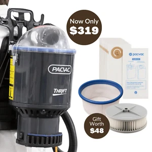 Pacvac Thrift 650 Backpack Vacuum Cleaner Commercial Grade + FREE Filtration Kit - Picture 1 of 6