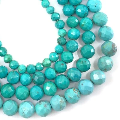 Kingman Genuine Natural Turquoise Faceted Round Spacer 6mm 8mm 10mm Beads 15" - Image 1 of 4