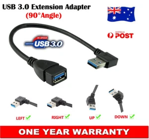USB 3.0 Type A 90 Degree Left Right Angle Extension Cable Male to Female Charger - Photo 1 sur 11
