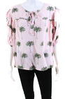 Place Nationale Womens Half Sleeve Keyhole Palm Tree Shirt Pink Green Size 3