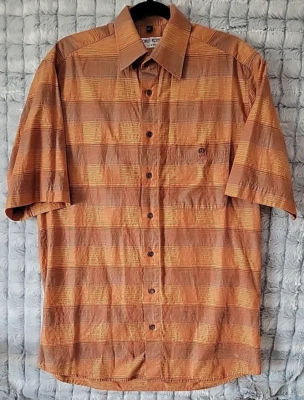 Georg Roth of Germany Orange Striped Button Up Men's XL Shirt Embroidered Lines - Image 1 of 4