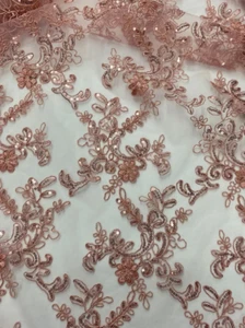 Dusty rose corded Floral lace with sequin Fabric Sold By The Yard 52" Wide Elena - Picture 1 of 1