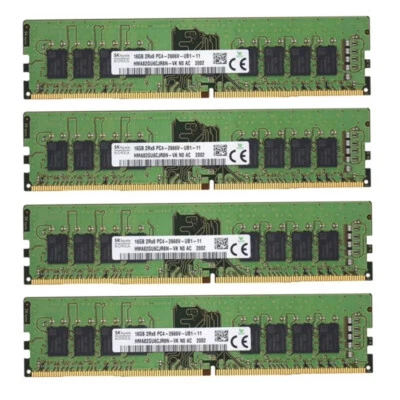 New Hynix 64GB (4X16GB) DDR4 2666MHz PC4-21300 UDIMM Memory Ram HMA82GU6CJR8N-VK - Image 1 of 4