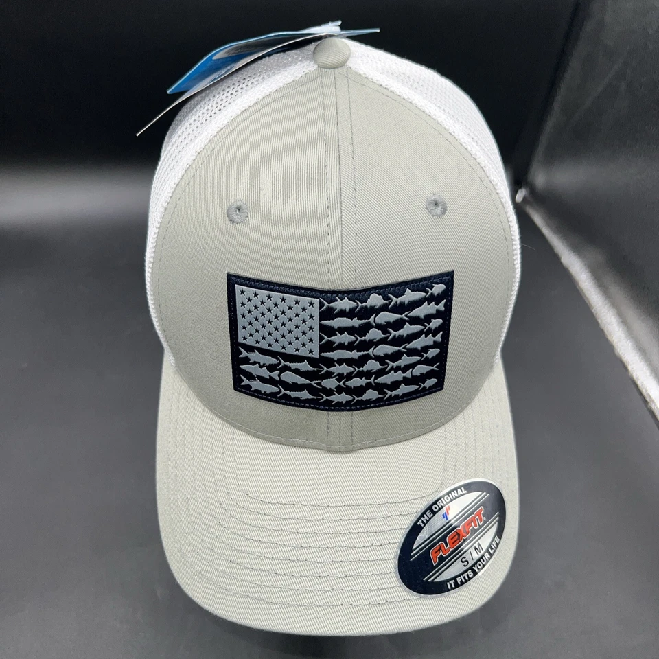 Columbia PFG Fish Game Flag Flex Fit Size S/M Trucker Cap CU0117-220 Tan / Brown