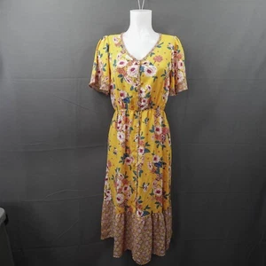 Flamingo Women Dress Small Yellow Ditzy Floral Coastal Cottage Midi Western Long - Picture 1 of 13