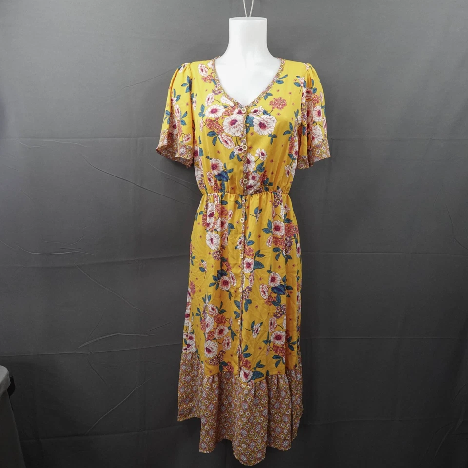 Mujer Vestido Pequeño Amarillo Floral Cottagecore Midi Blusa Retro Romántico Elegante Foto 1 de 4