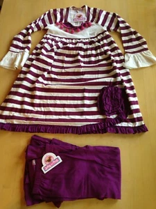 NWT Jelly The Pug Dress Pants Combo Size 8, Purple White Stripes Bow, 9061 - Picture 1 of 9