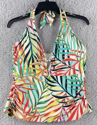 Traje de baño Kenneth Cole Top para mujer mediano blanco rojo verde halter hojas tropical Foto 1 de 4