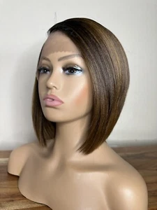 Short Bob Wig  Straight. Color 4/27 Golden Brown 9 Inch   Lace Front Side Part - Picture 1 of 12