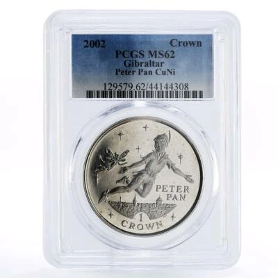 Gibraltar 1 crown Peter Pan and Tinkerbell Literature MS62 PCGS CuNi coin 2002 - Image 1 of 2