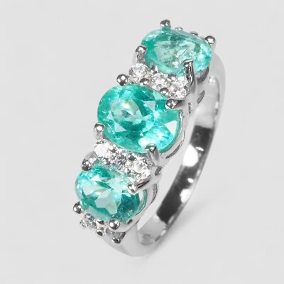 Anillos enchapados en oro blanco de plata de ley 925 de 2,45 quilates de turmalina Paraiba verde azul Foto 1 de 4