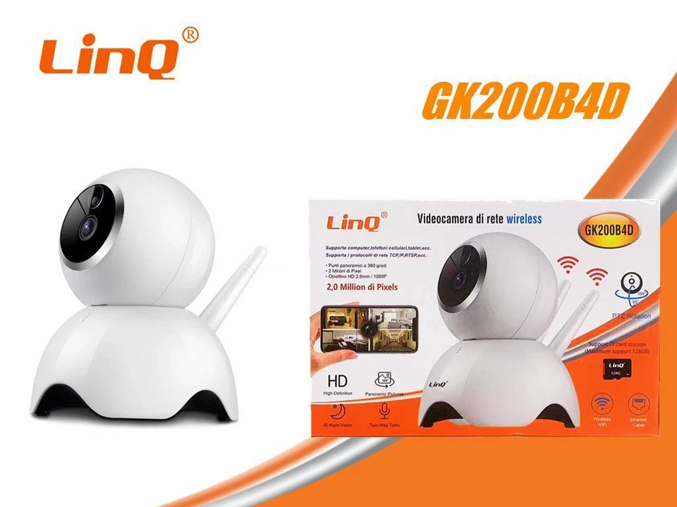 x Videocamera Telecamera Di Rete Wireless Wifi 1080p Gk200b4d Linq - Immagine 1 di 1