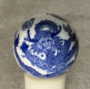 Vintage Porcelain 3" Ball Sphere Fine Porcelain Cobalt Dragon - Picture 1 of 8