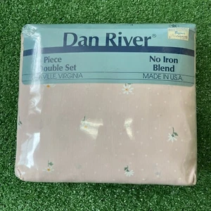 Vtg NOS Dan River 4 Piece Double Sheet Set Dots Daisies Pink Floral Pillowcase - Picture 1 of 7