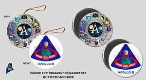 APOLLO 8 Christmas Ornament / Magnet Set - Collectible Logo Moon Landing NASA - Picture 1 of 1